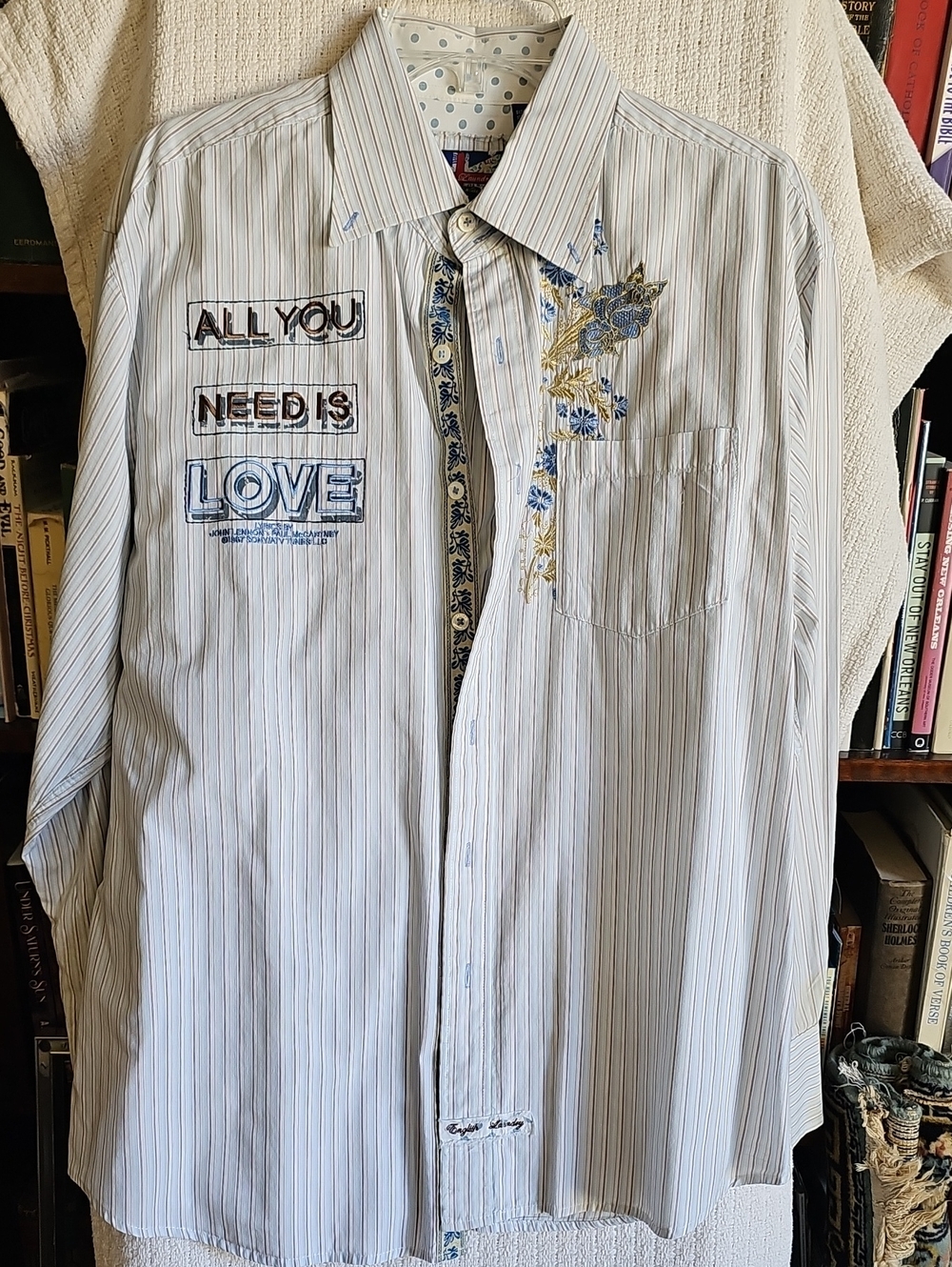 English Laundry Light Blue Striped Embroidered Button-Down Shirt